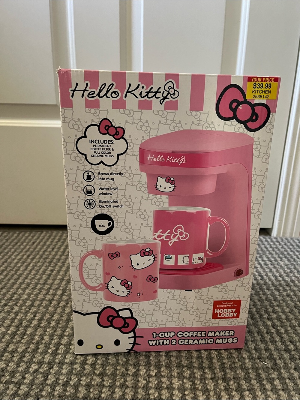 New Hello Kitty Coffee Maker with 2 Mugs, Single Cup
